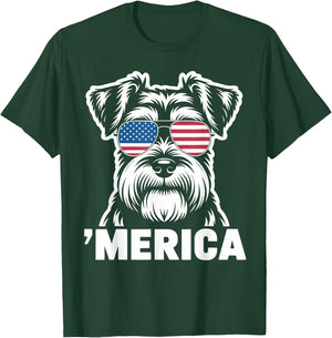 Patriotic USA American Flag 4th of July Schnauzer T-Shirt - T-Shirt | Forest