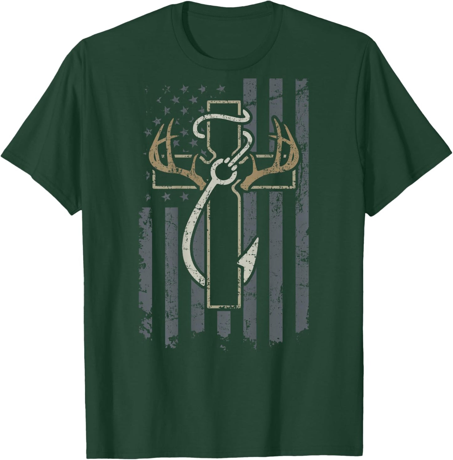 Faith Hunting Fishing - Christian Hunter Fisherman - ON BACK T-Shirt - T-Shirt | Forest