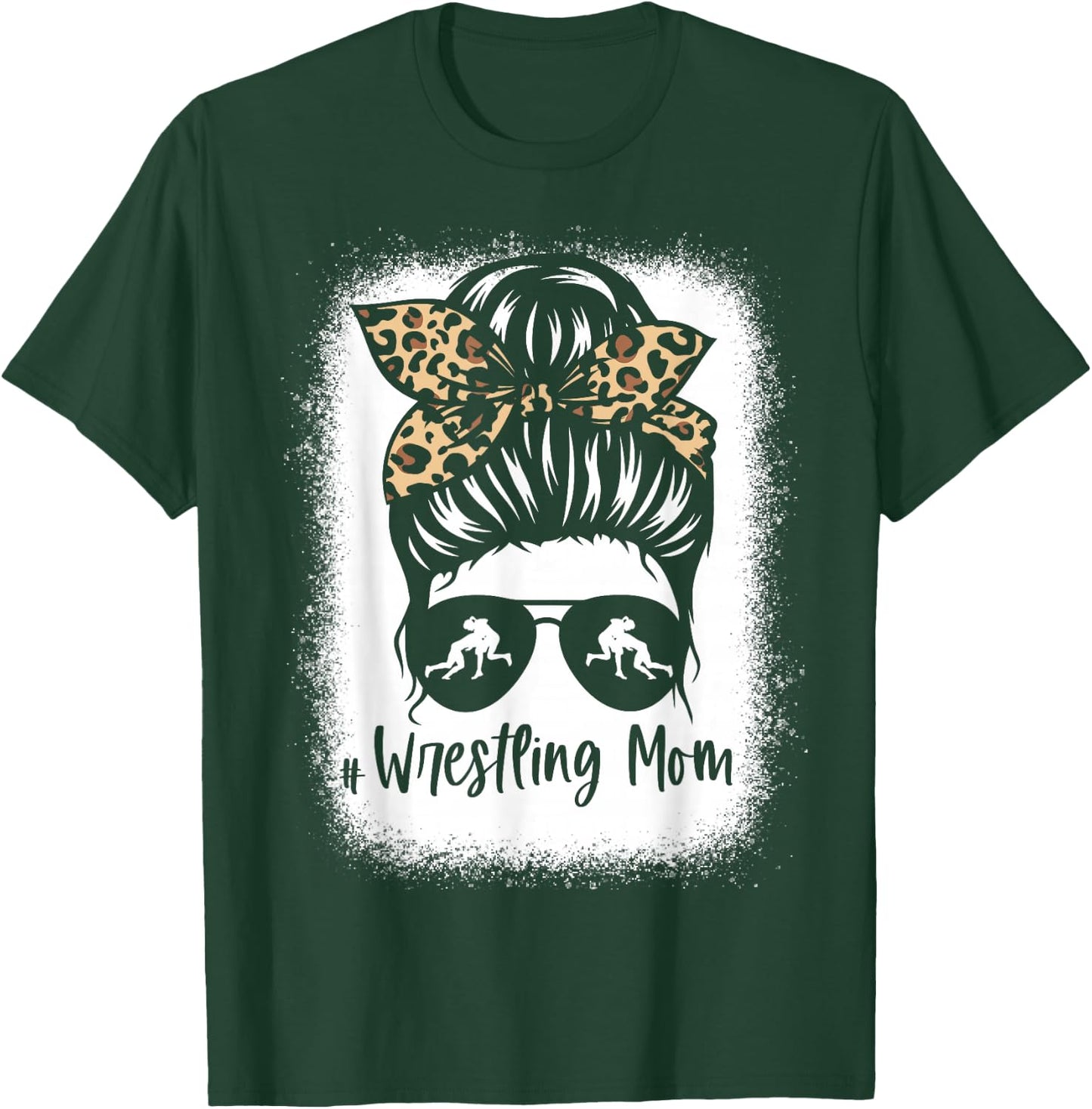 Wrestling Mom Messy Bun Leopard Wrestler Mama T-Shirt - T-Shirt | Forest