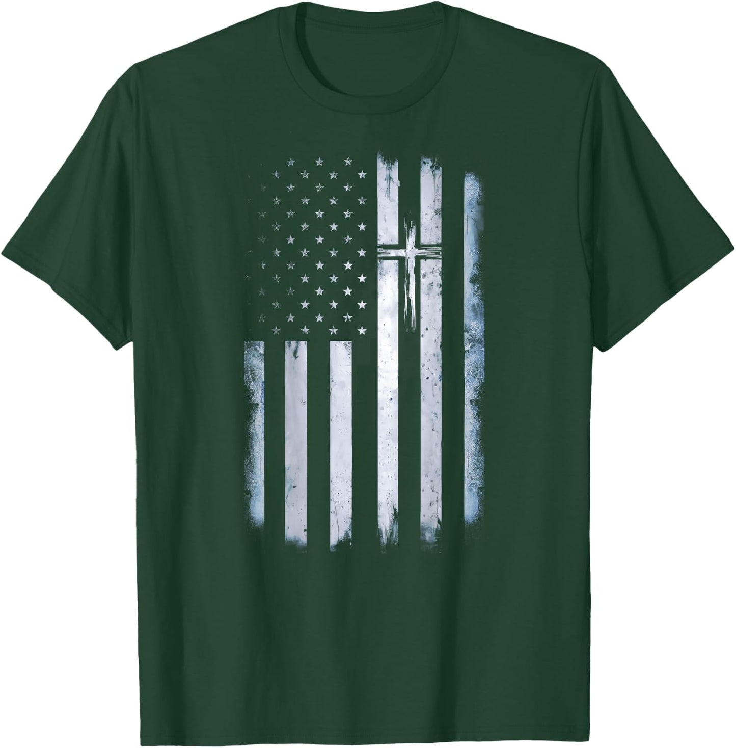 On Back American Flag Cross US Christian Patriotic T-Shirt - T-Shirt | Forest