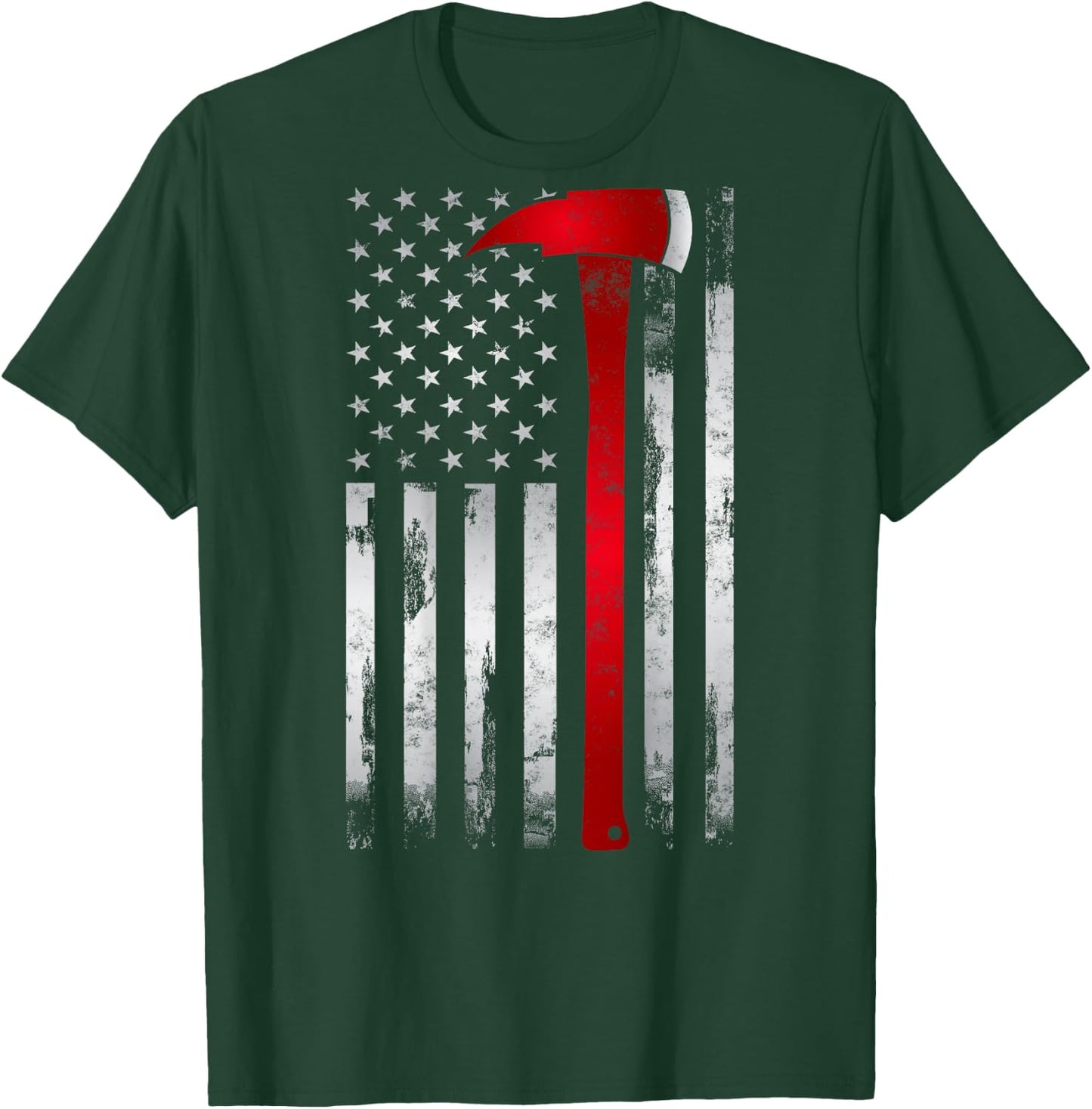 Fireman Thin Red Line American Flag Axe Gift Firefighter T-Shirt - T-Shirt | Forest