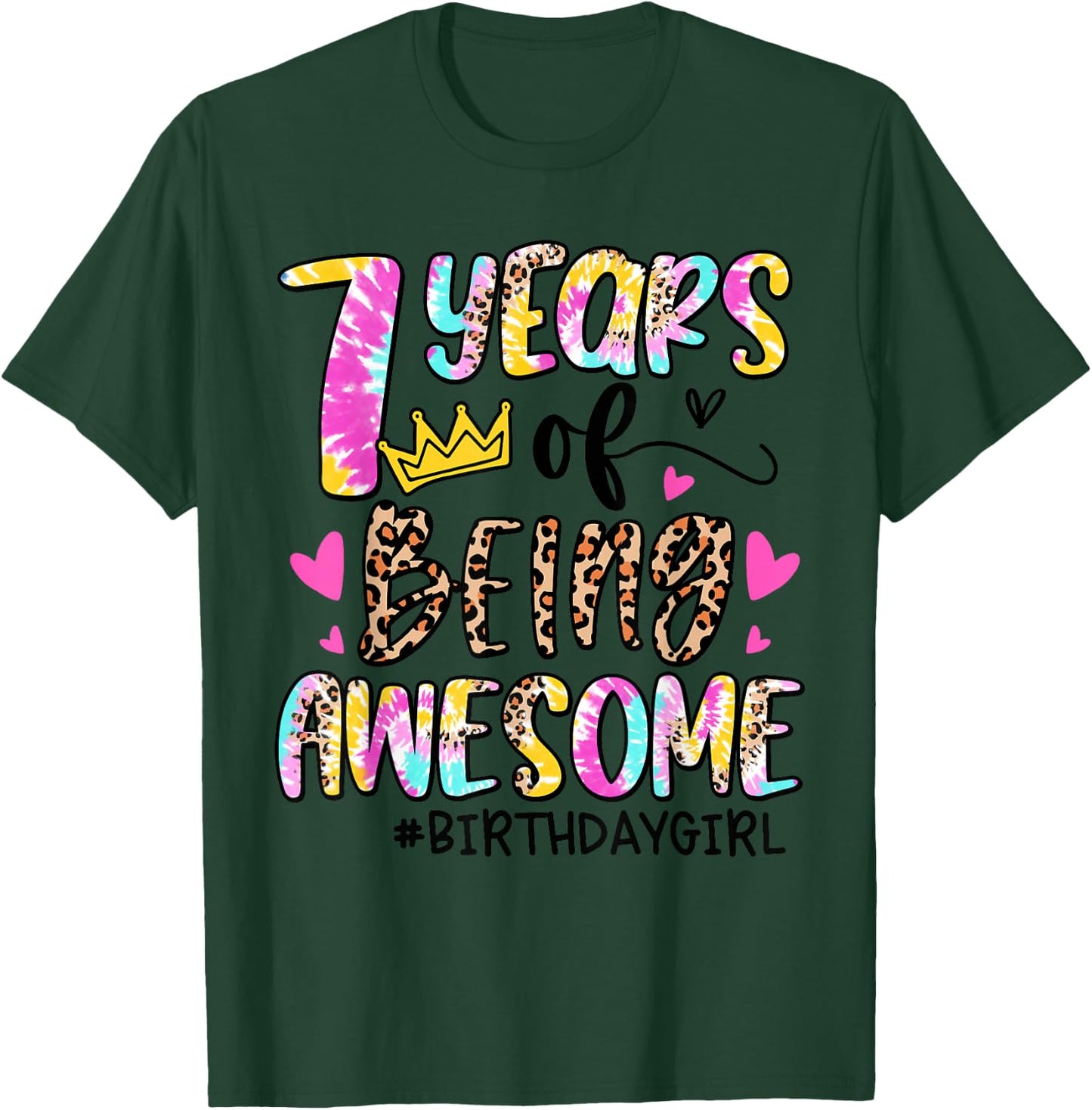 7 Years Old Birthday Party Girl Tie Dye Leopard 7th Seven T-Shirt - T-Shirt | Forest
