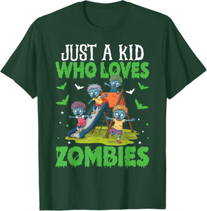 Halloween Zombie Enthusiast Just A Kid Who Loves Zombies T-Shirt - T-Shirt | Forest