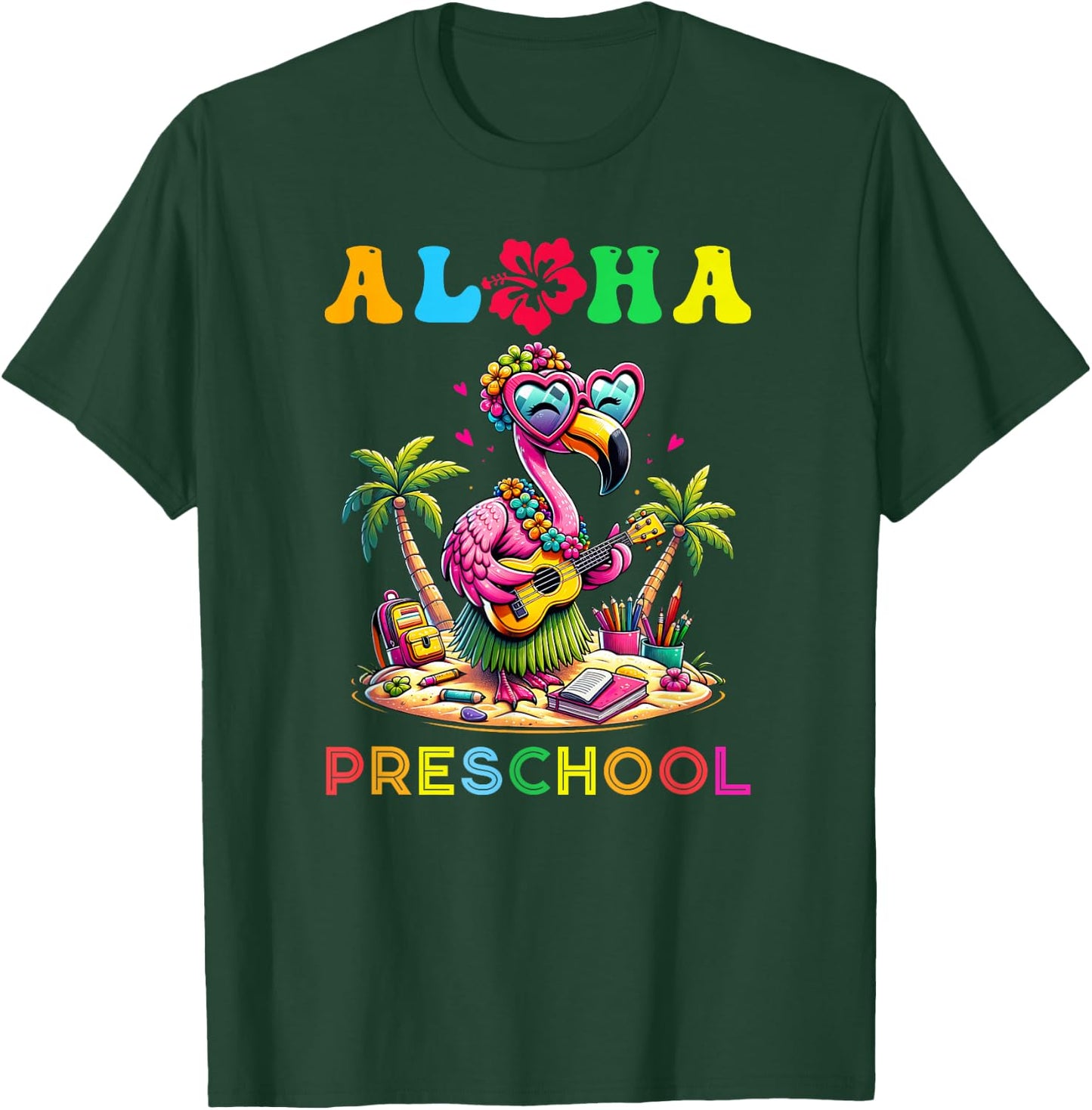 Aloha Preschool Flamingo Hawaii Back to School Kids Girl T-Shirt - T-Shirt | Forest