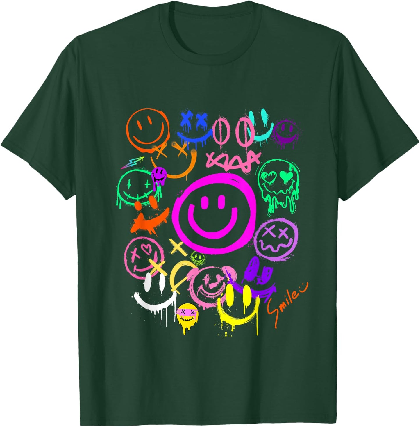 Smileys, Smiling and Vivid Emoticons, Graffiti, Graphic , Black, S T-Shirt - T-Shirt | Forest