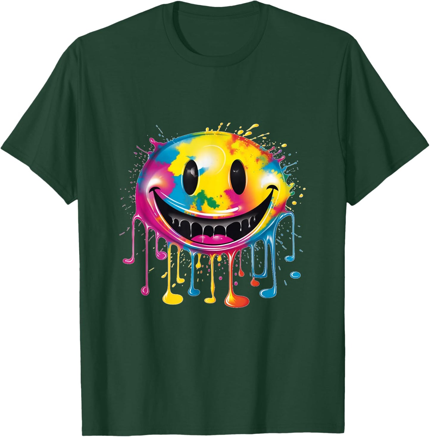 Psychedelic Rave Face Acid Mushrooms Ballern - Black, Multicolored - - Kurzarm - mit kurzen Ärmeln - Rave-Fans, Electronic Music Lovers, Festival Goers, , Gift Recipients T-Shirt - T-Shirt | Forest