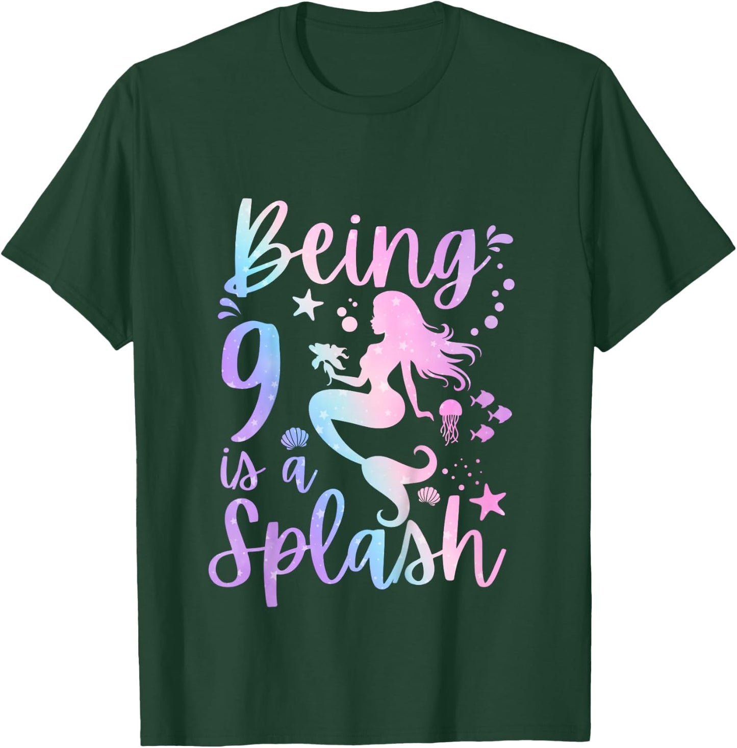 9 Year Old 9th Mermaid Birthday Under Sea Party Themed T-Shirt - T-Shirt | Forest