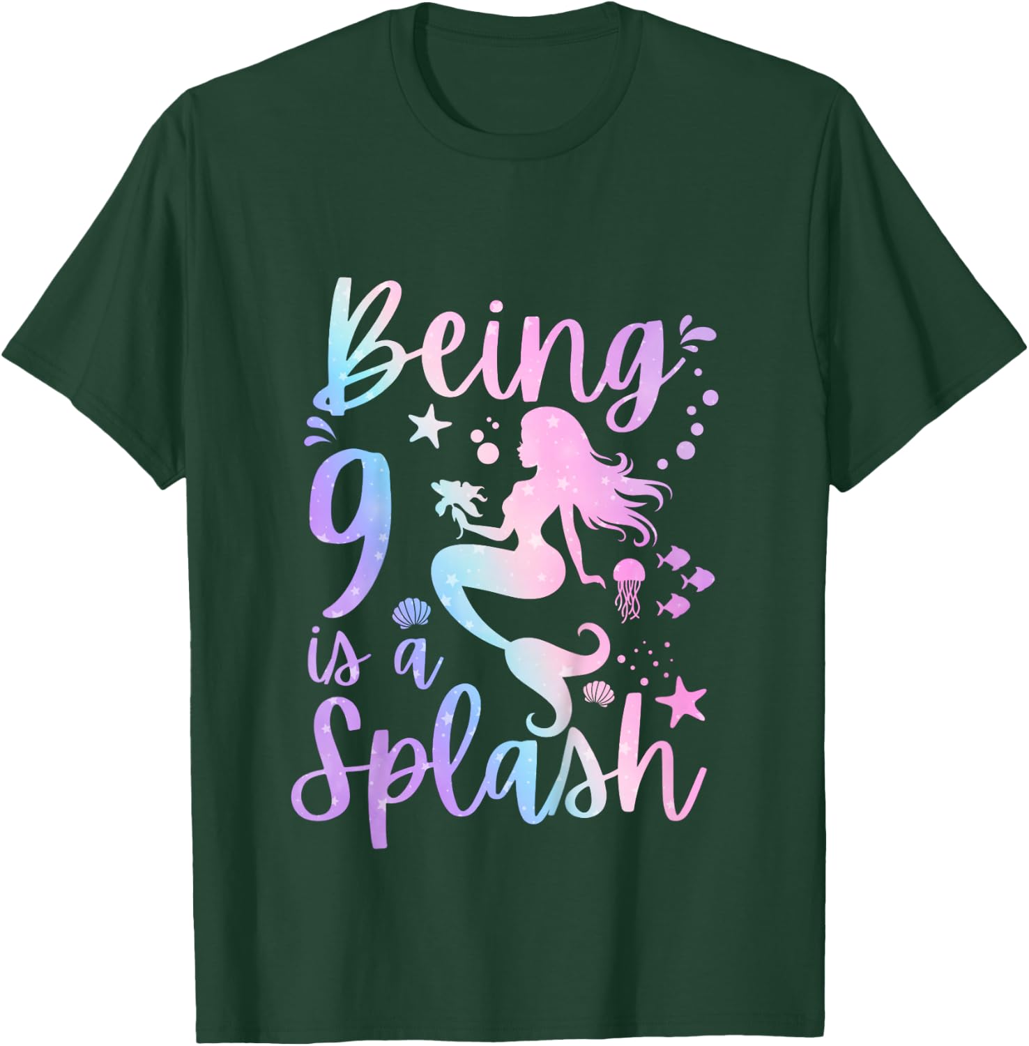 9 Year Old 9th Mermaid Birthday Under Sea Party Themed T-Shirt - T-Shirt | Forest