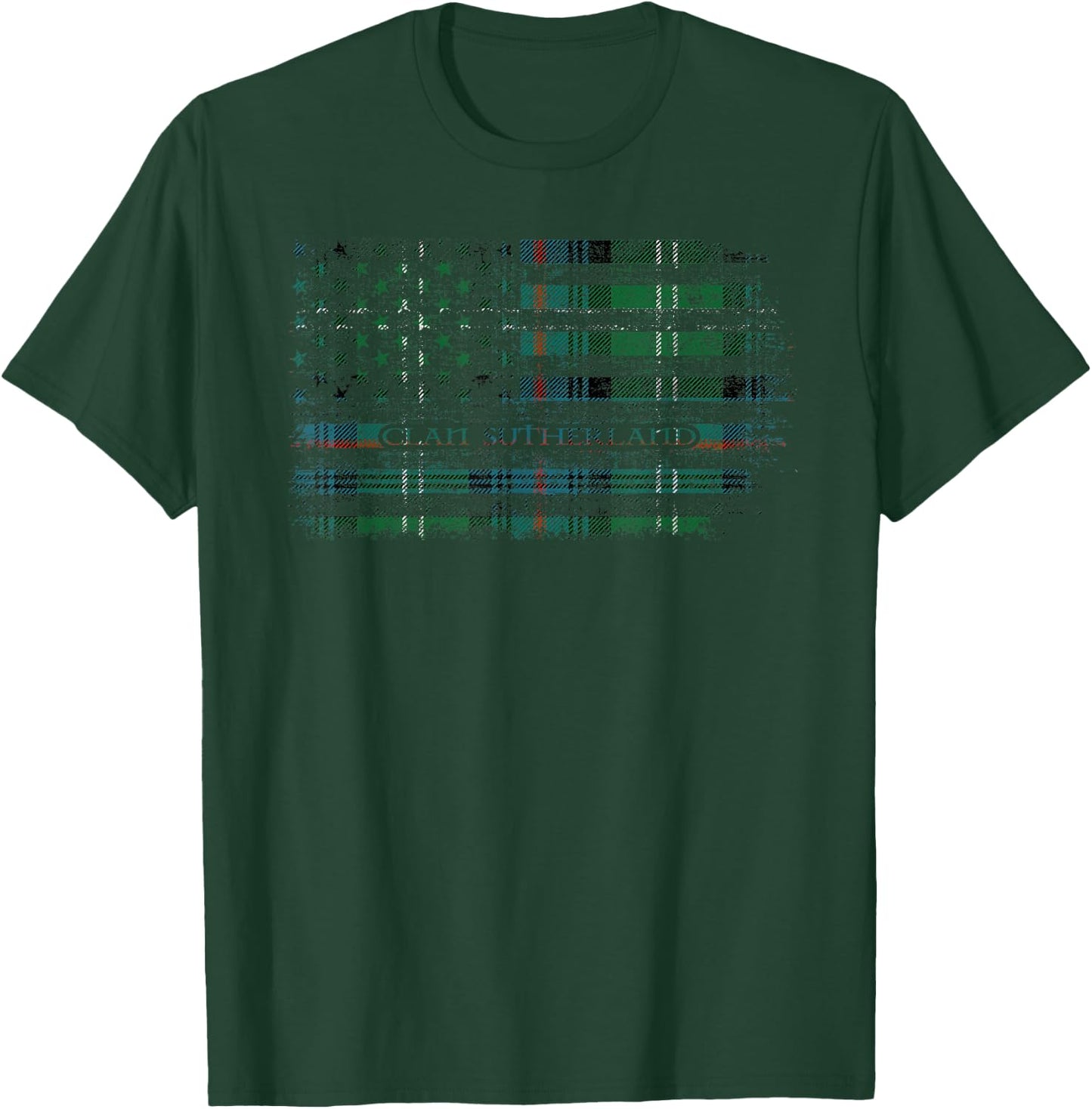 Clan Sutherland Scottish tartan US flag kilt Scotland T-Shirt - T-Shirt | Forest