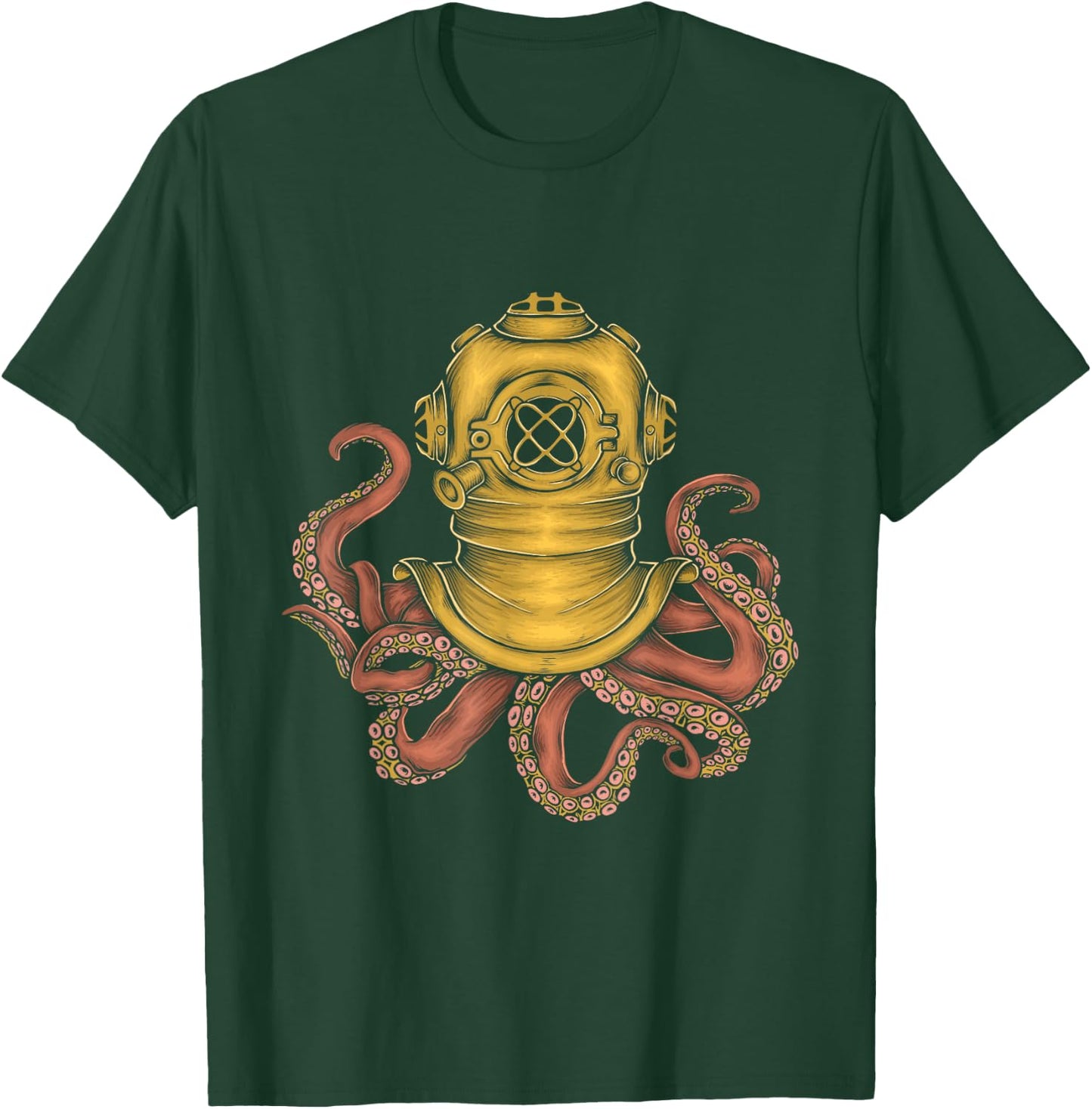 Vintage Octopus Helmet Diver - Scuba Diving Sea Animal Lover T-Shirt - T-Shirt | Forest
