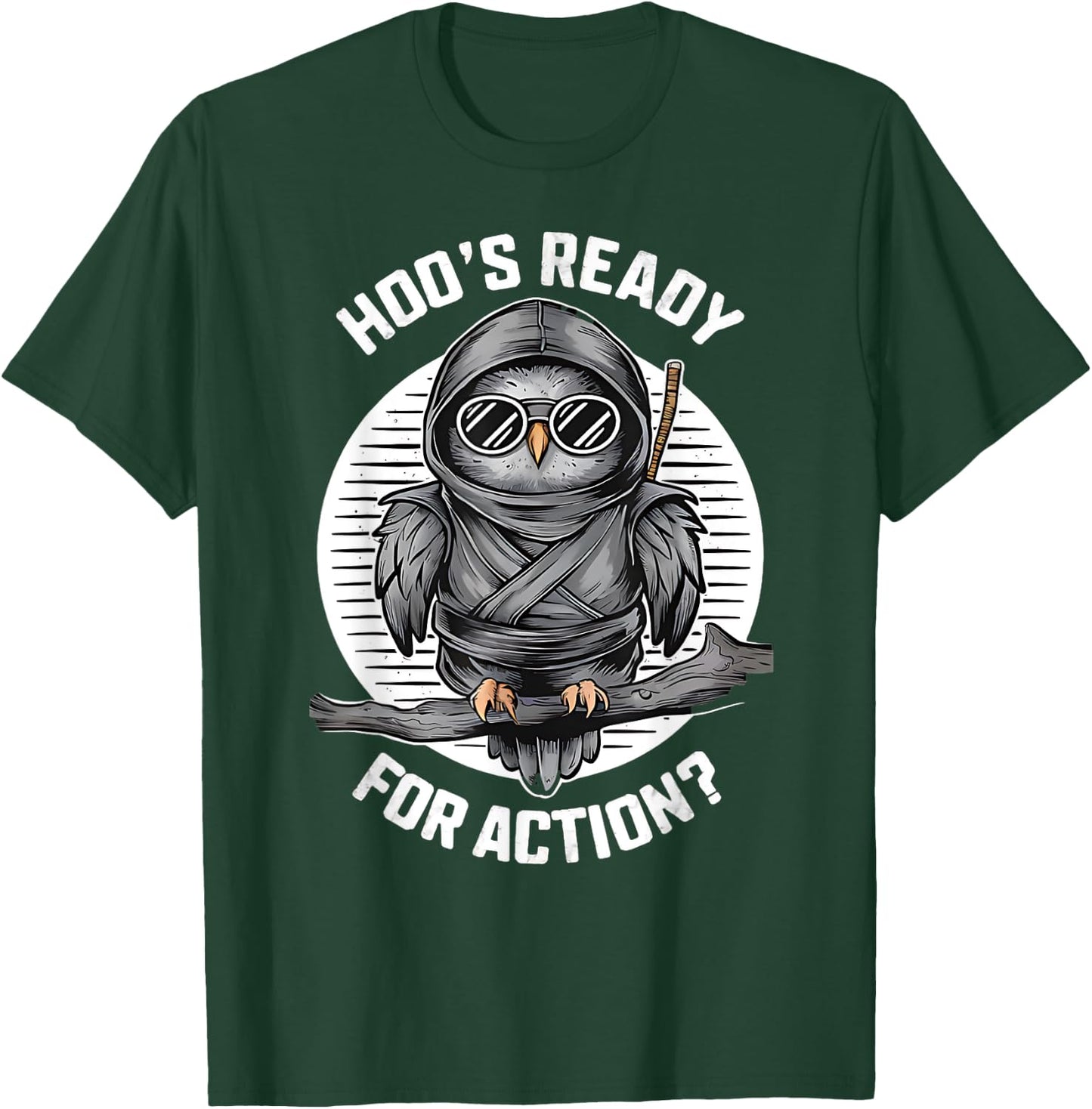 Funny Ninja Owl Birds Lover Night Actions Design T-Shirt - T-Shirt | Forest