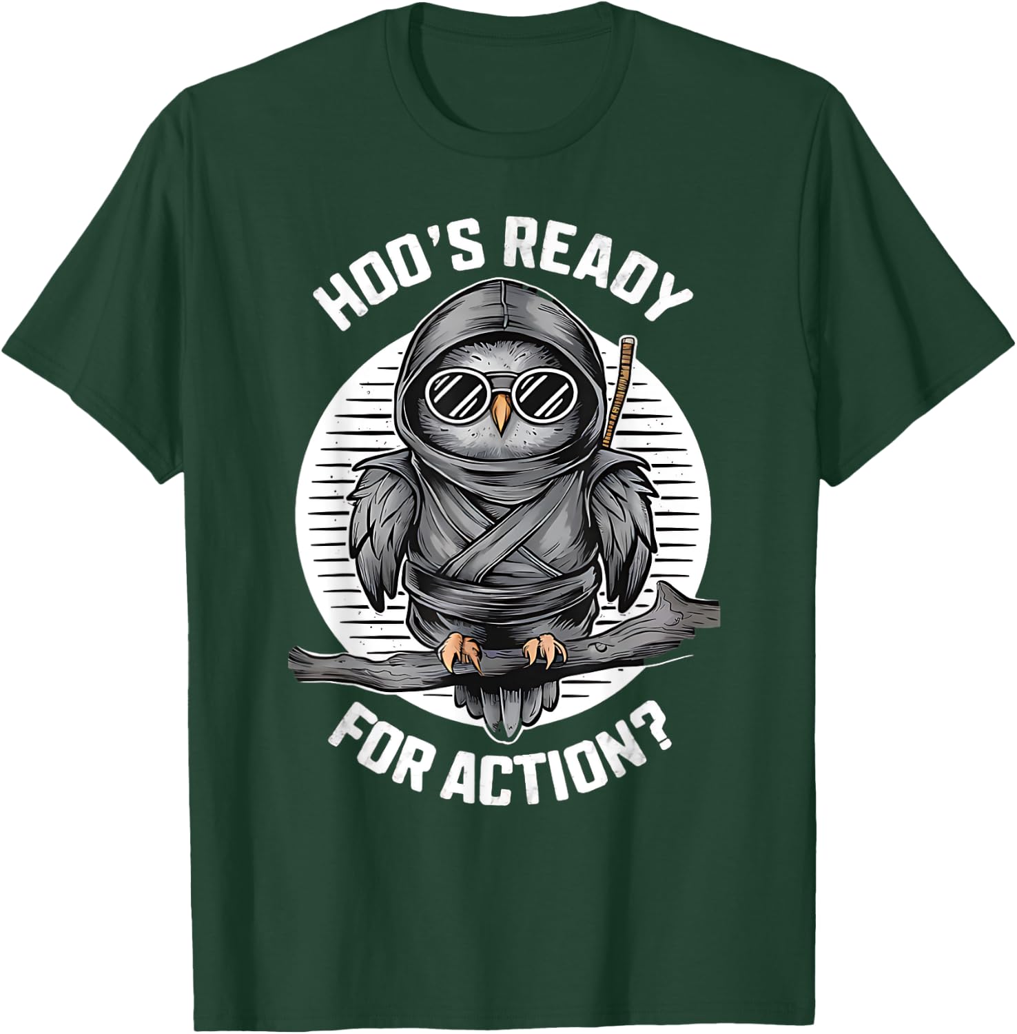 Funny Ninja Owl Birds Lover Night Actions Design T-Shirt - T-Shirt | Forest