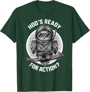 Funny Ninja Owl Birds Lover Night Actions Design T-Shirt - T-Shirt | Forest