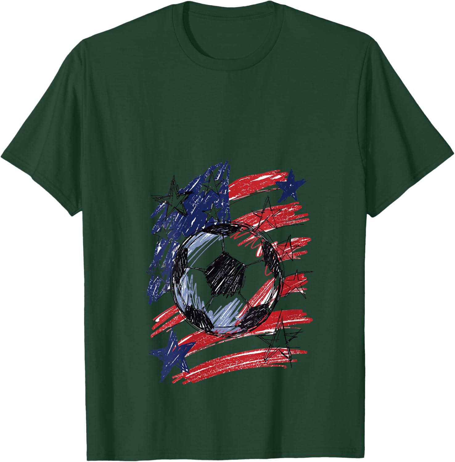 Women's American Flag Soccer Ball Patriotic USA Sports Sketch V-Neck T-Shirt - T-Shirt | Forest
