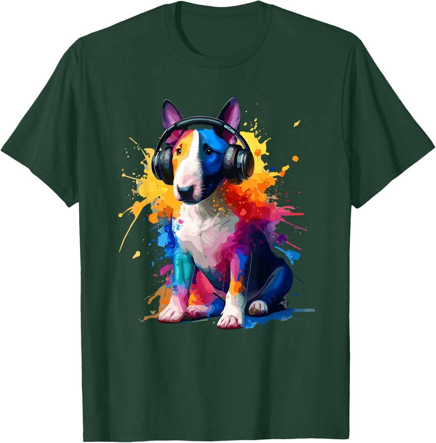 Splash Art Headphones Miniature Bull Terrier Mini Bull , Black, S T-Shirt - T-Shirt | Forest