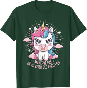 M'Énerve Pas Ça Va Chier Des Paillettes Unicorn Funny , Black, S T-Shirt - T-Shirt | Forest