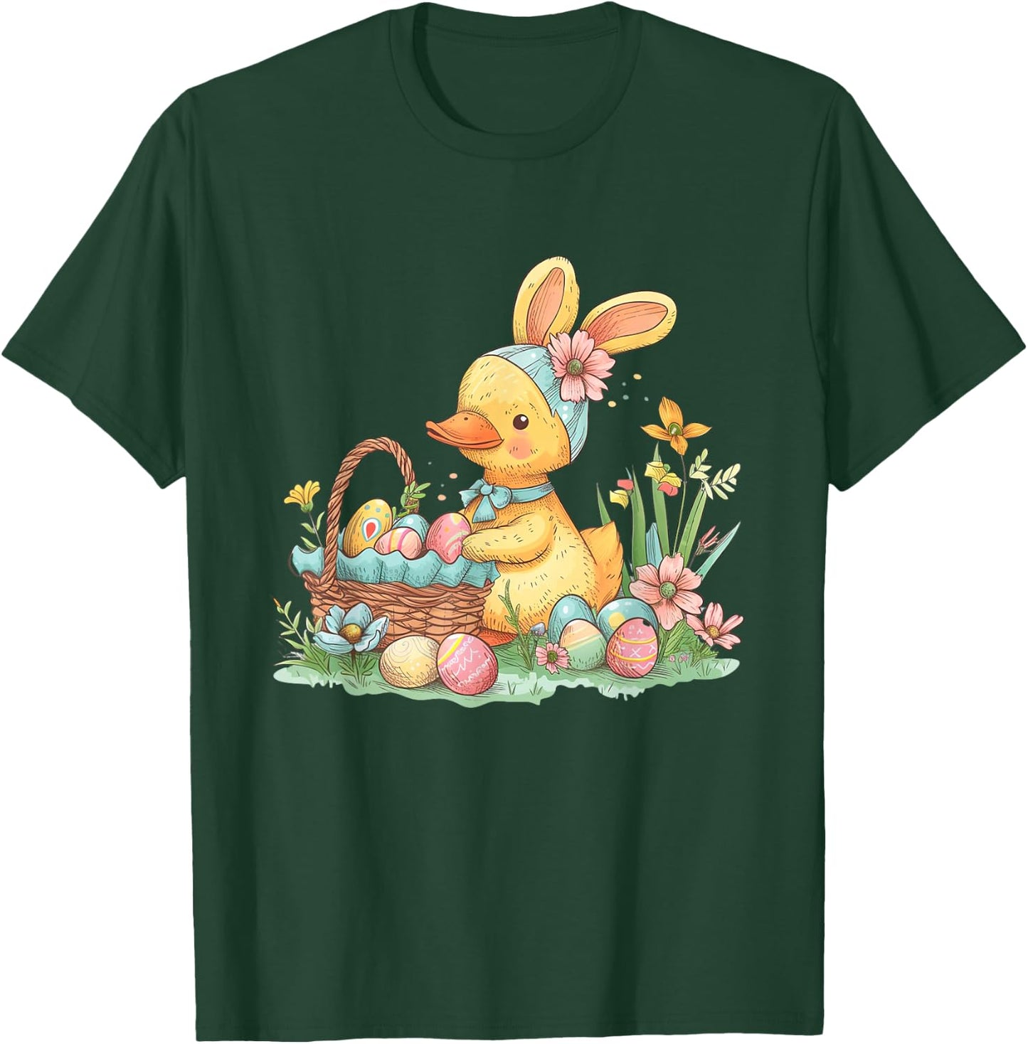 Easter Duck Easter Bunny Eggs Basket T-Shirt - T-Shirt | Forest