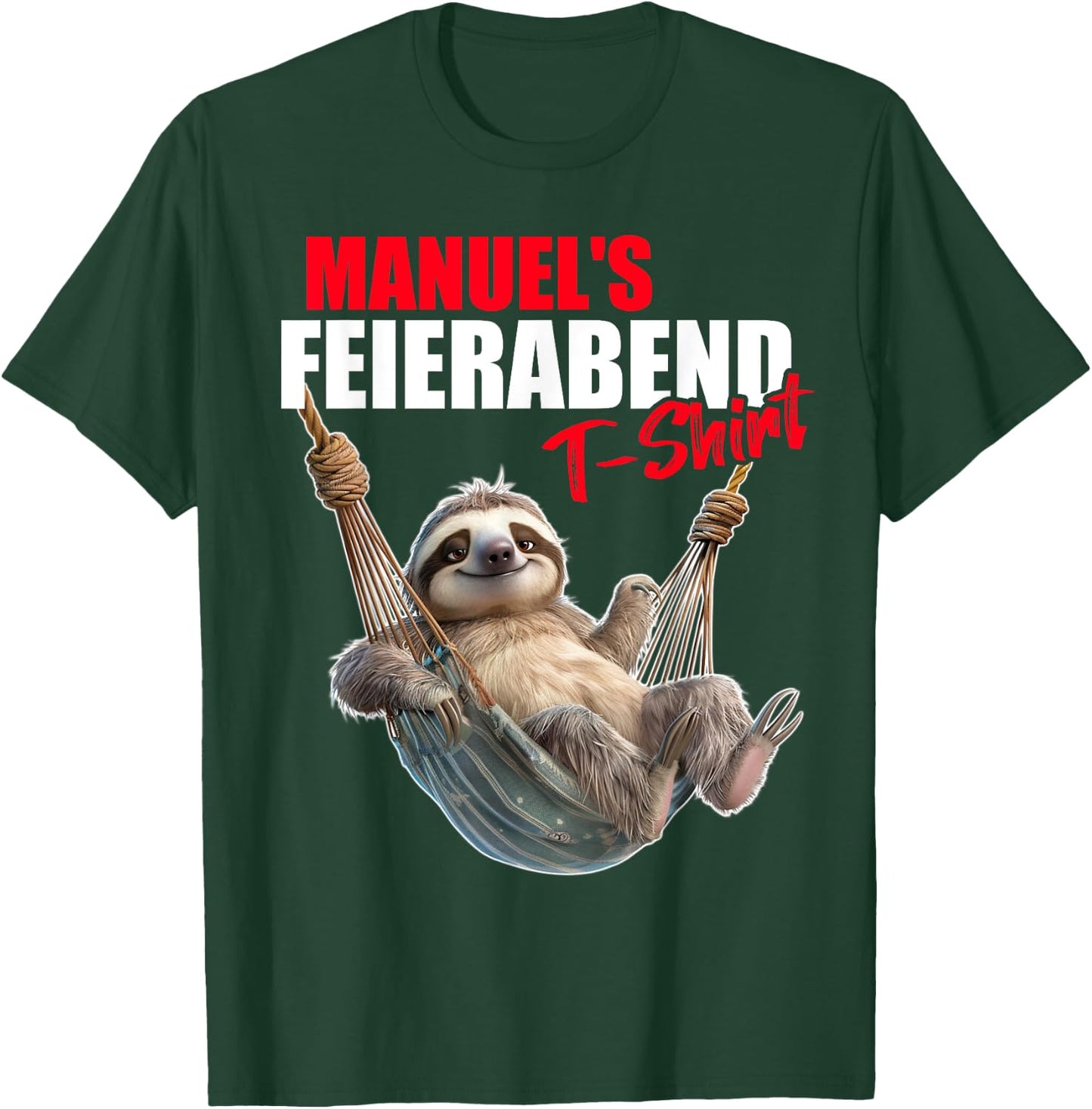 MANUEL with German Text "Retirement Eve Sloth First Name", black T-Shirt - T-Shirt | Forest