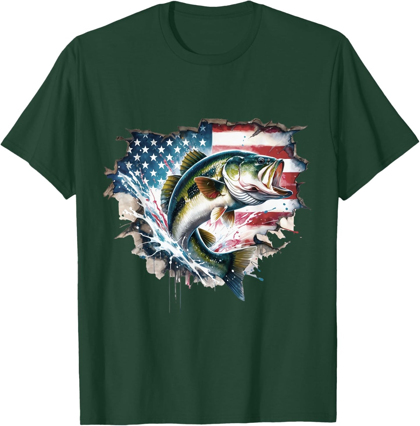 Bass Fishing USA Flag Fishing American Flag USA Flag Bass T-Shirt - T-Shirt | Forest
