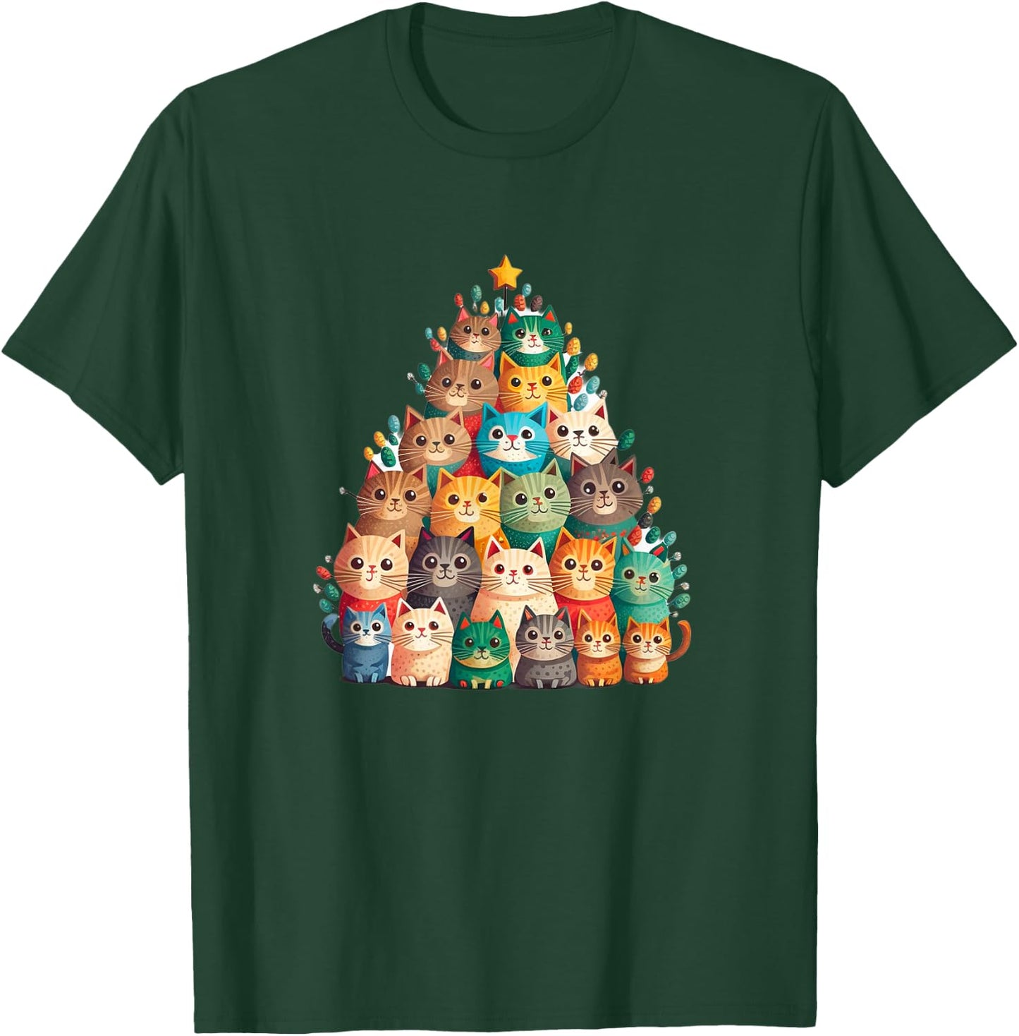 Cat Christmas Tree Funny Cats, Cute Kittens Christmas Tree T-Shirt - T-Shirt | Forest