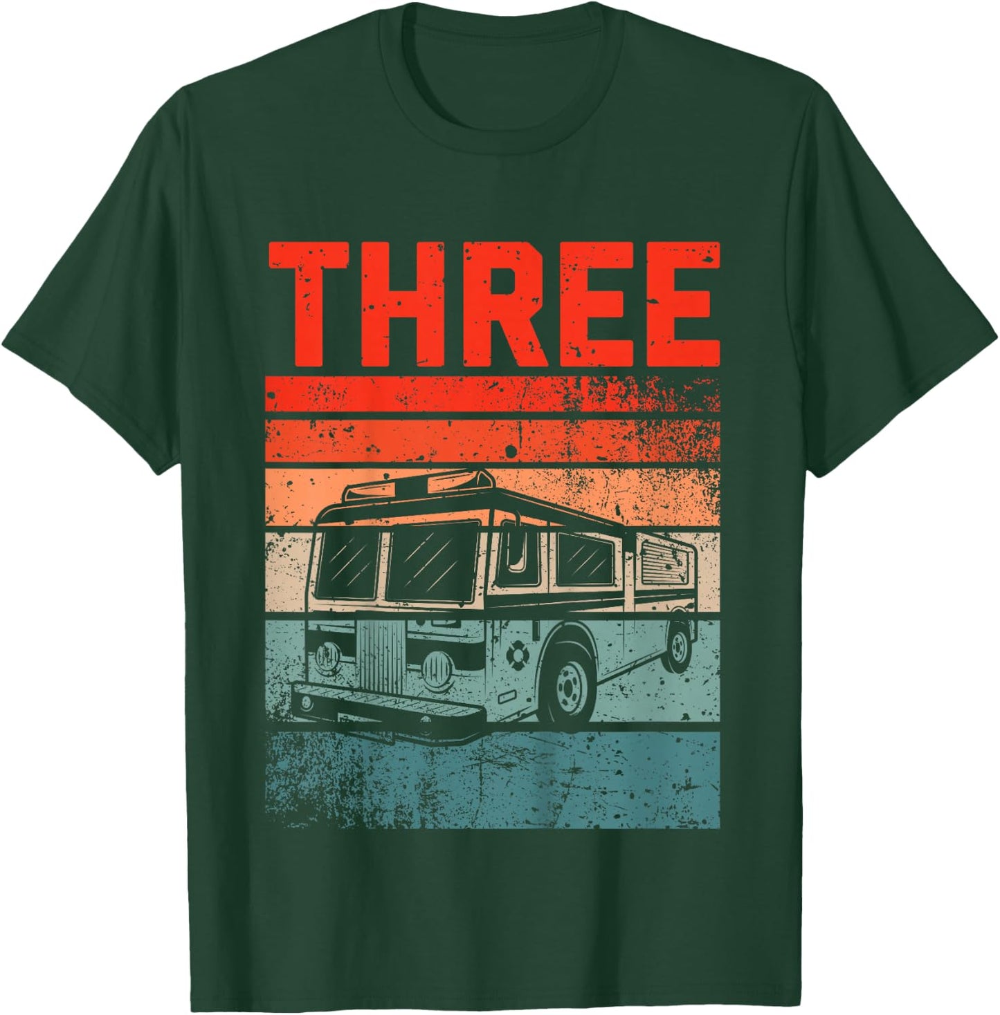 3 Year Old Shirt 3rd Birthday Boy Firefighter Fire Truck T-Shirt - T-Shirt | Forest