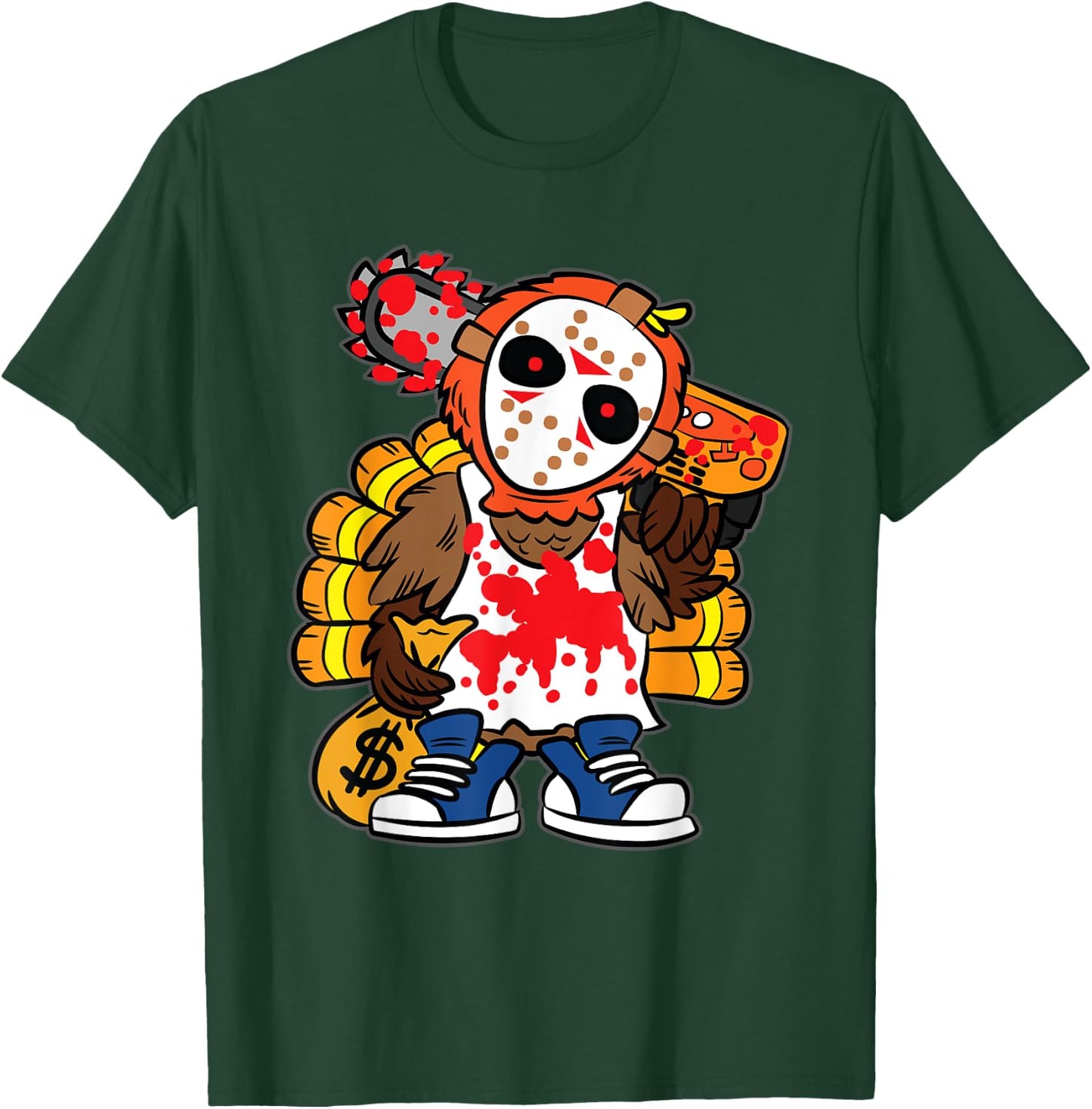 Turkey Horror Movie Thanksgiving Day Funny Bird Fall Autumn T-Shirt - T-Shirt | Forest