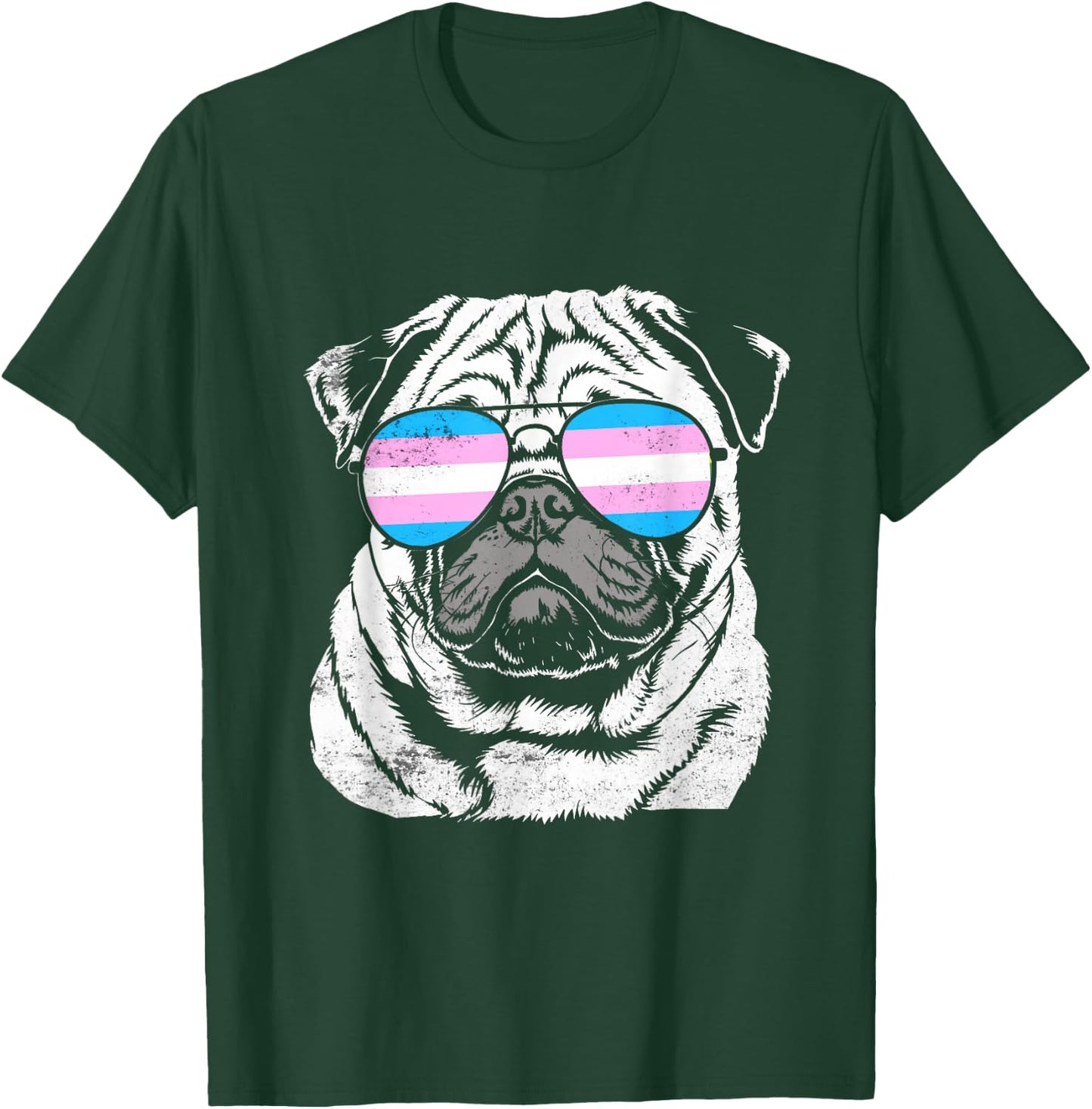 Pug Trans Sunglasses Pride T-Shirt - T-Shirt | Forest