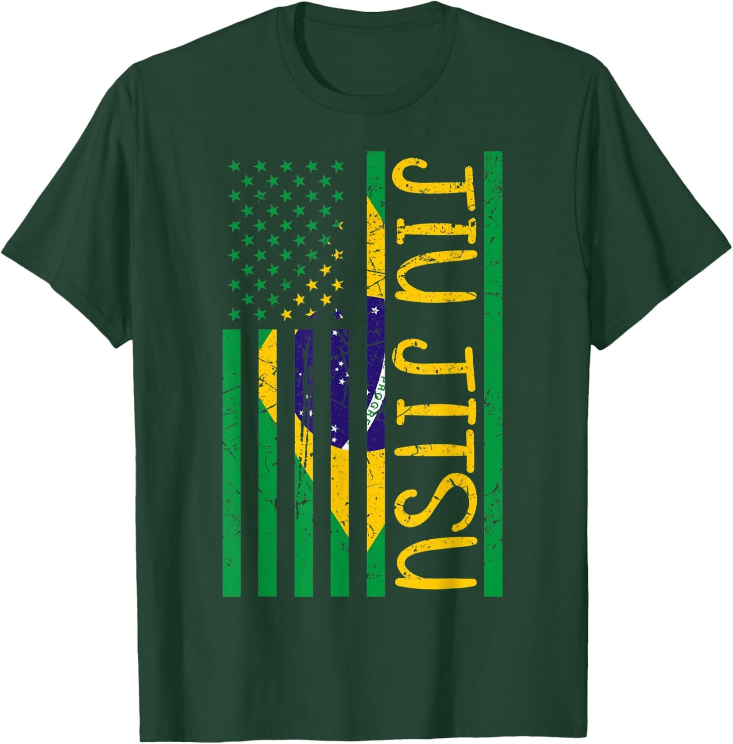 Jiu Jitsu BJJ USA Brazil United States Flag Vintage Retro T-Shirt - T-Shirt | Forest