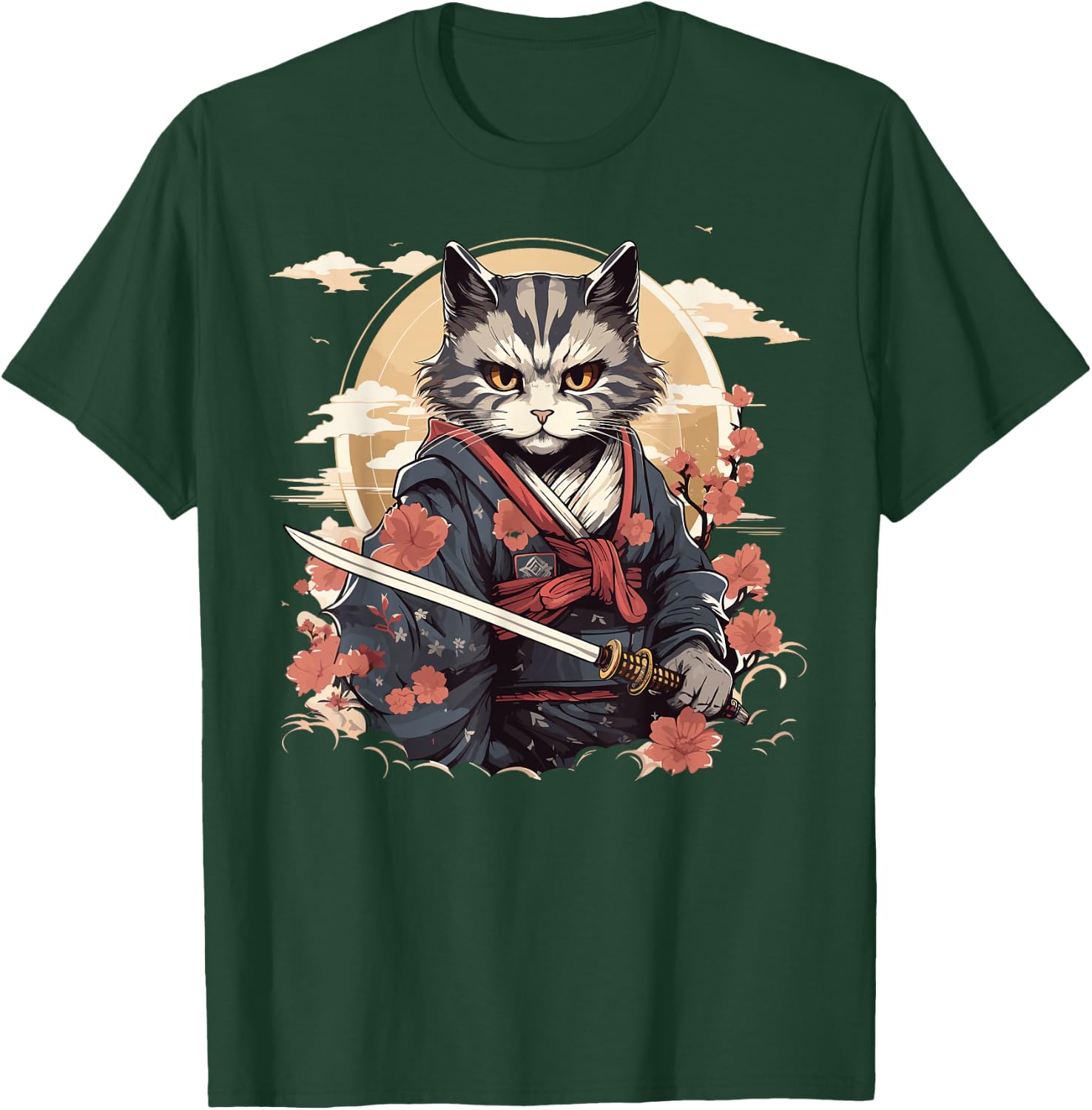 Samurai Cat Warrior Japanische Ninja Katze Kawaii T-Shirt - T-Shirt | Forest