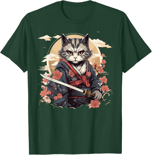 Samurai Cat Warrior Japanische Ninja Katze Kawaii T-Shirt - T-Shirt | Forest