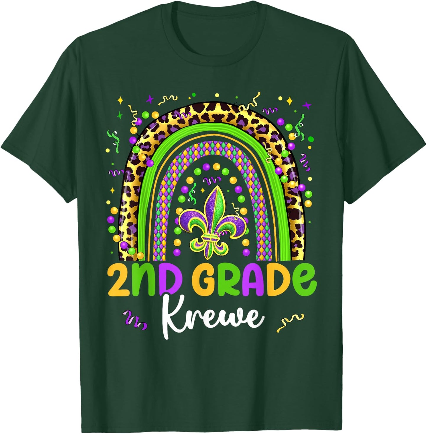 Mardi Gras 2nd Grade Krewe Rainbow Teacher Kids Carnival T-Shirt - T-Shirt | Forest