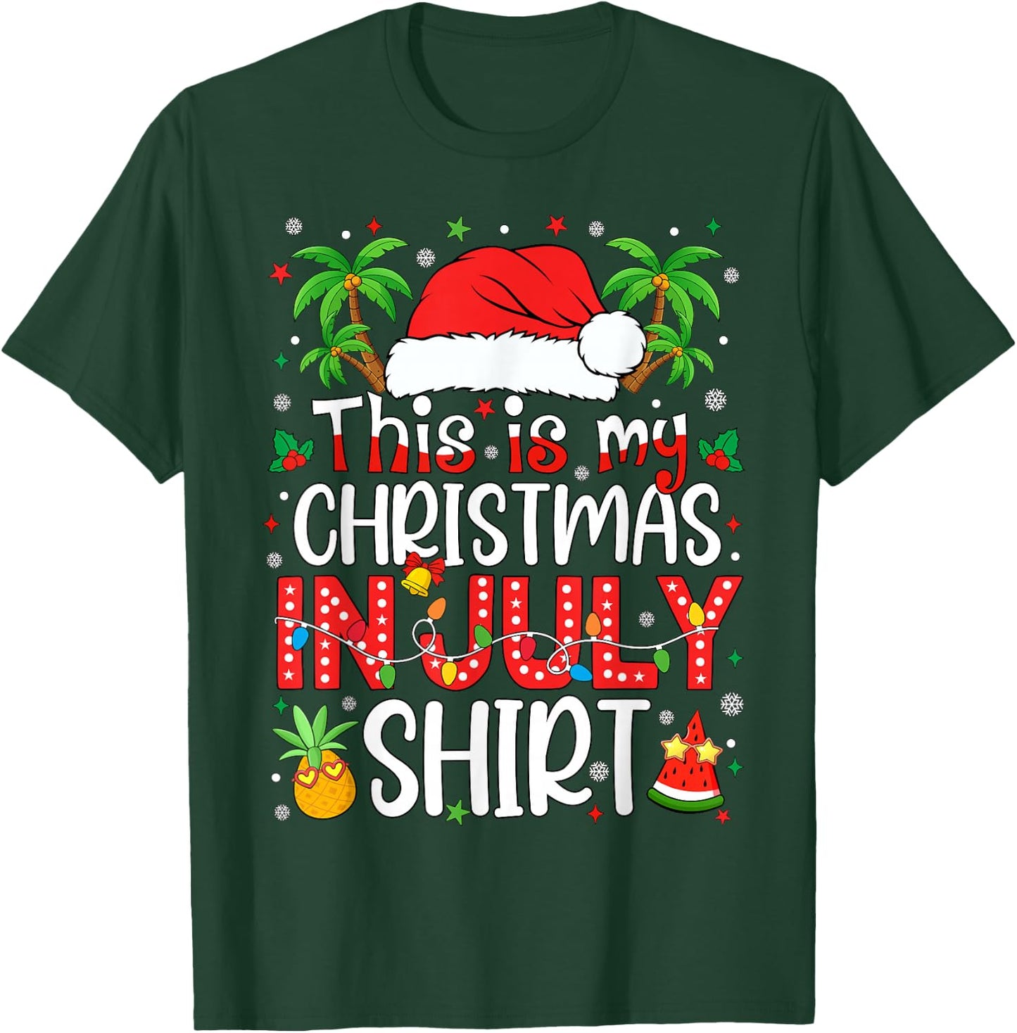 Christmas in July Shirt Santa Hat Summer Beach Vacation Xmas T-Shirt - T-Shirt | Forest