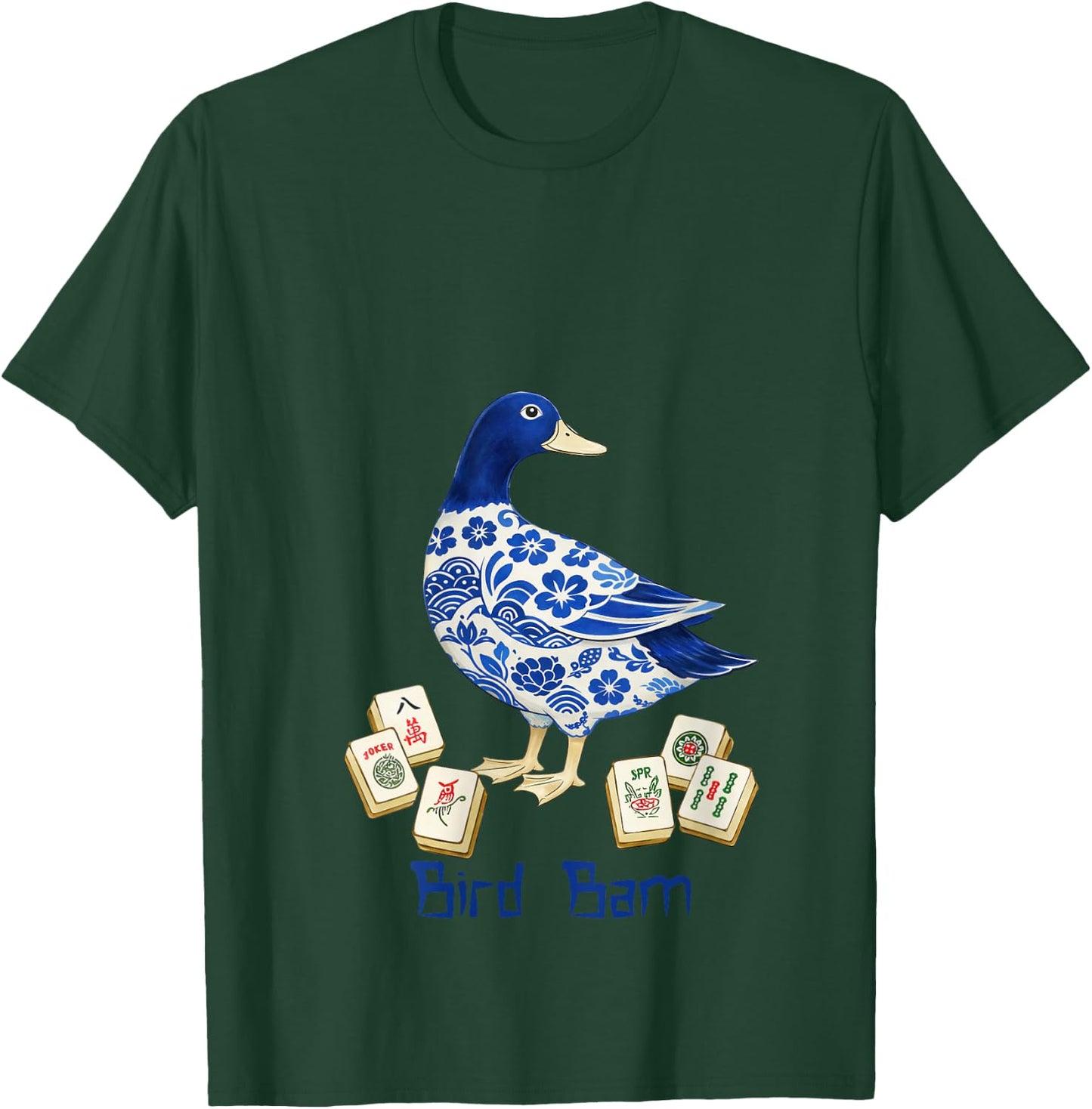 Women's Mahjong Lover Mahjong Player Mallard Duck Chinese Bird Bam V-Neck T-Shirt - T-Shirt | Forest