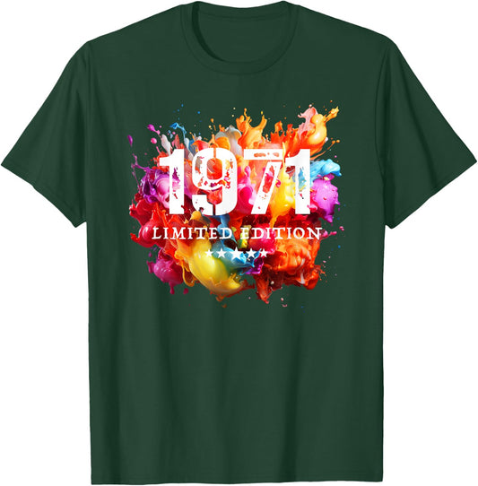 1971 Birth Year Limited Edition Birthday Number 5 Star , black T-Shirt - T-Shirt | Forest