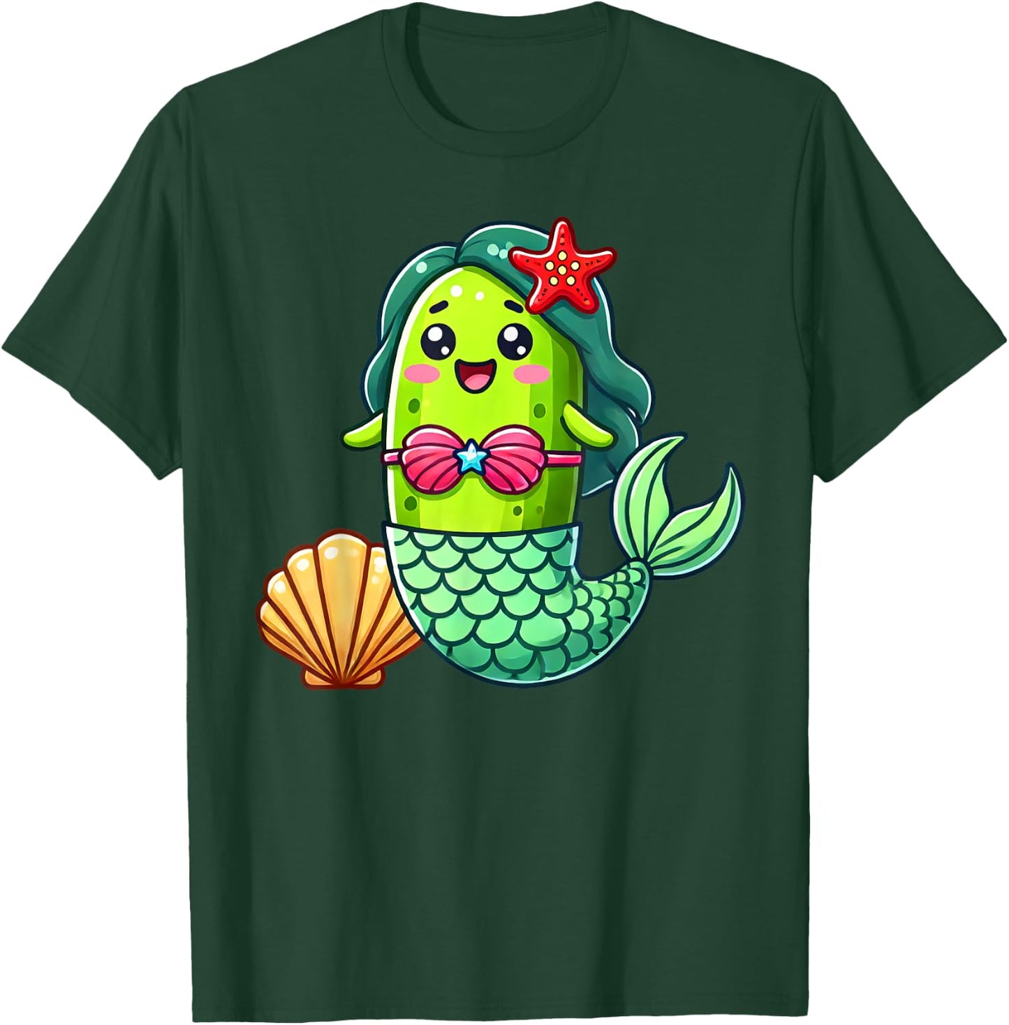Cucumber Pickle Funny Mermaid Vegan Cute Boys Girls Kids T-Shirt - T-Shirt | Forest