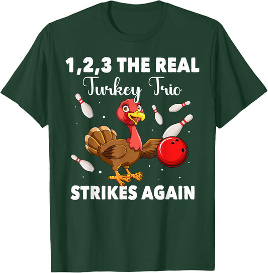 Thanksgiving Bowling Player Bowler Turkey Bowling T-Shirt - T-Shirt | Forest