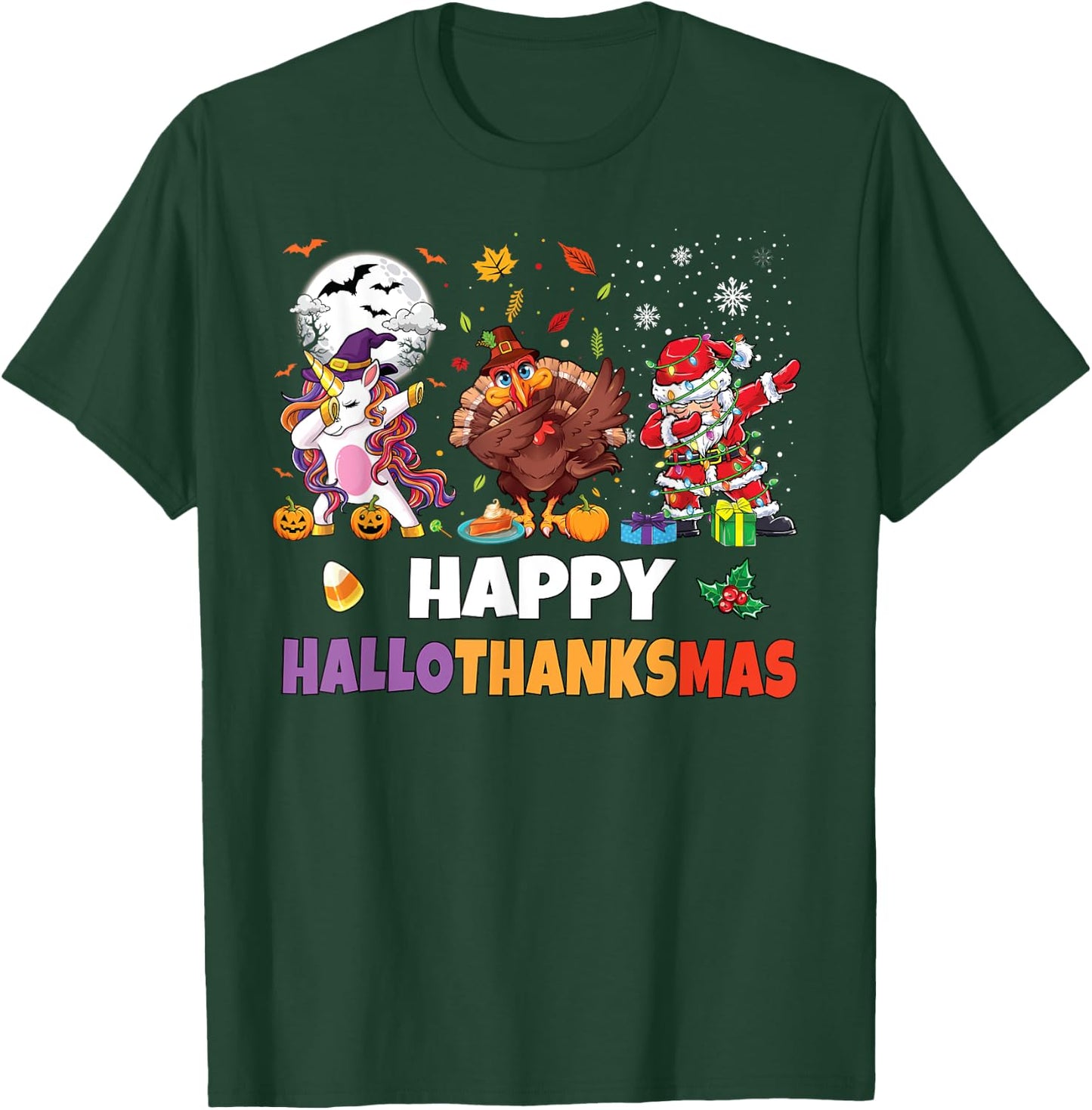 Hallothanksmas Shirt Kids Women Men Halloween Christmas T-Shirt - T-Shirt | Forest