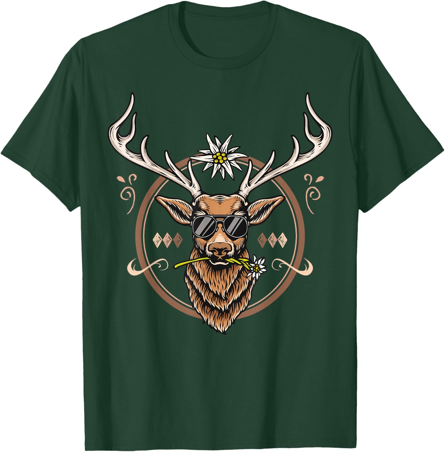 Hirsch Lederhose Trachtenshirt Herren Trachten T-Shirt - T-Shirt | Forest