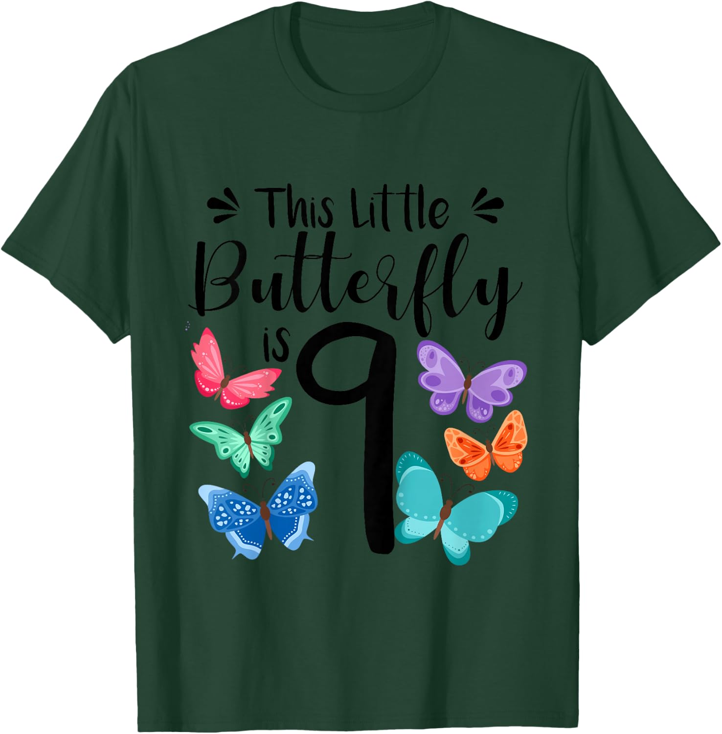 9 Year Old Butterfly Birthday Girls 9th Girl Party Gift T-Shirt - T-Shirt | Forest