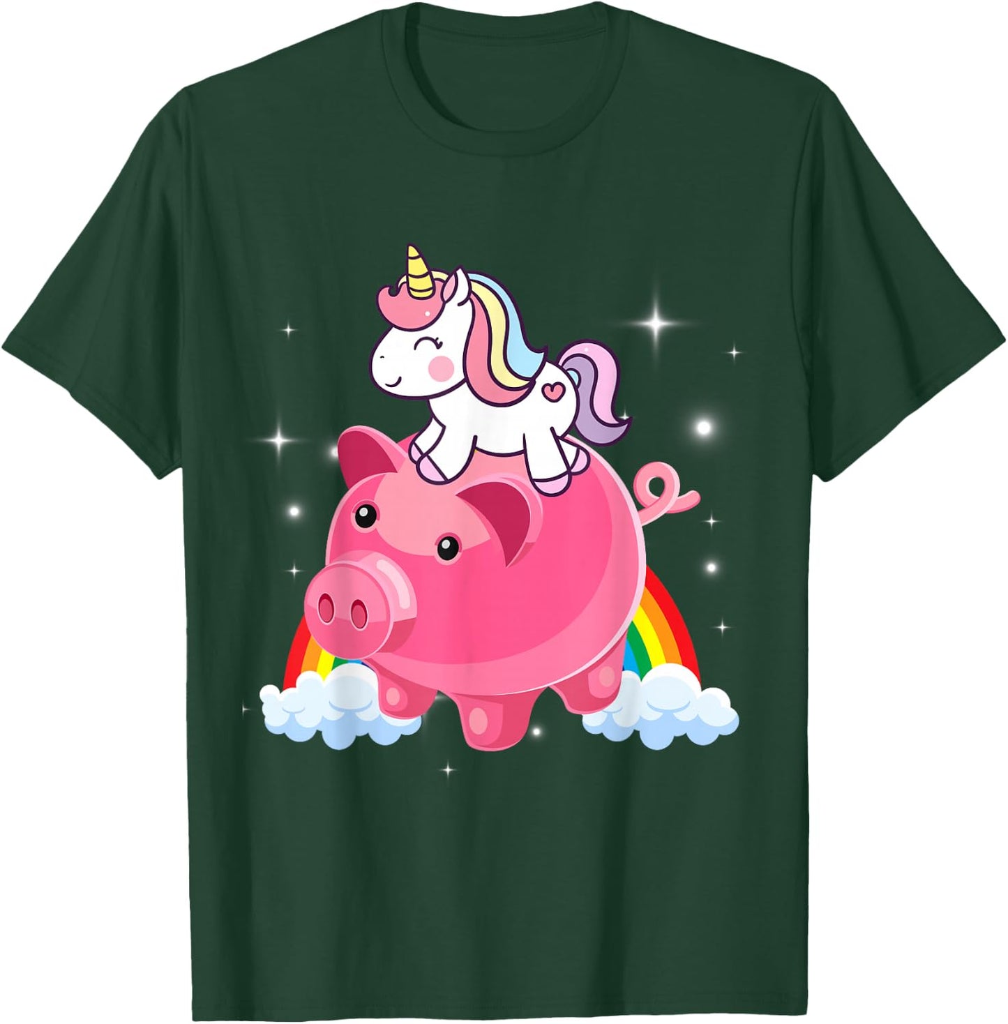 Unicorn Riding Piggy Bank Women Men Kids Teens Boys Girls T-Shirt - T-Shirt | Forest