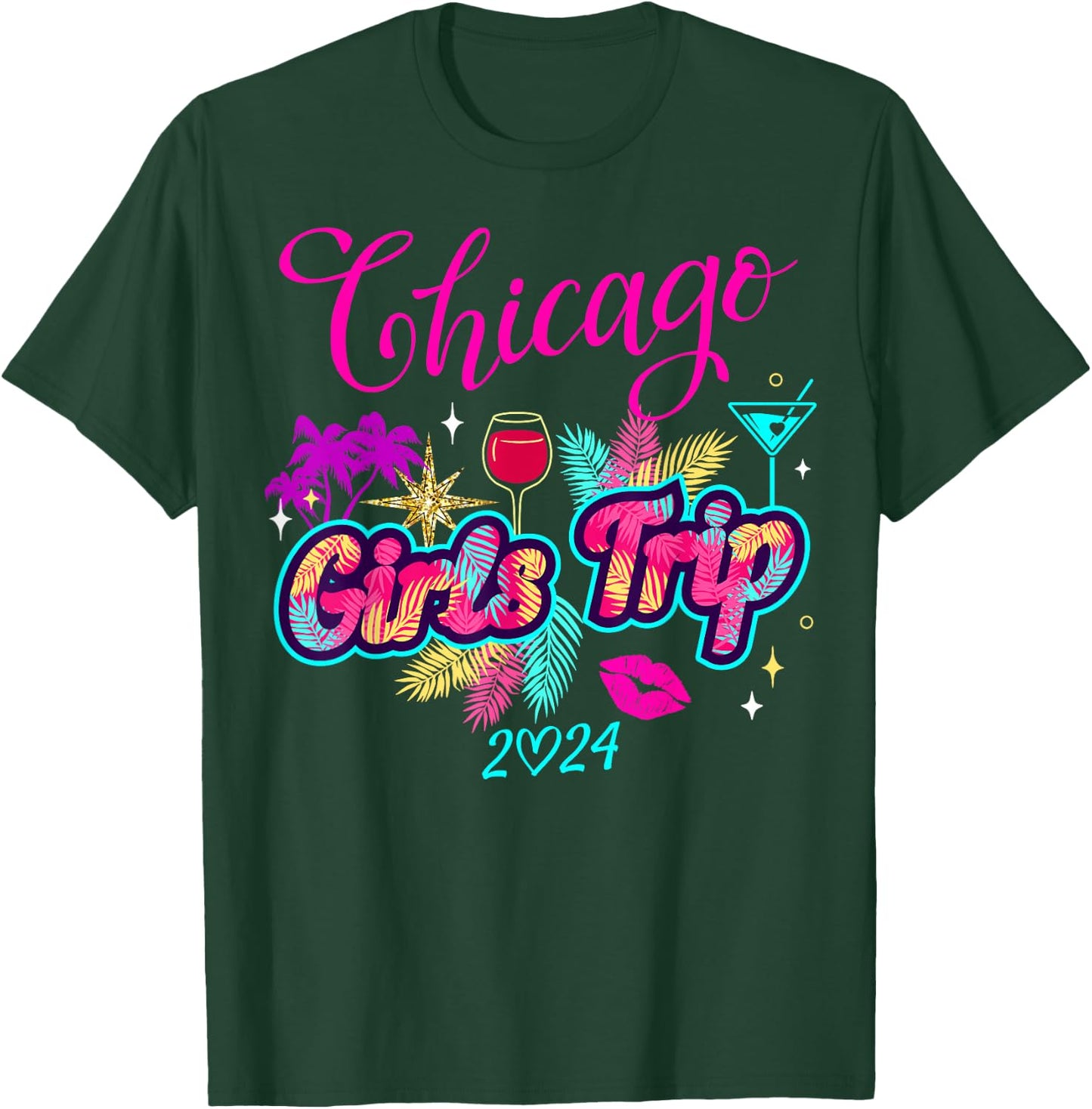 Girls Trip Chicago 2024 Shirts Weekend Birthday Squad T-Shirt - T-Shirt | Forest
