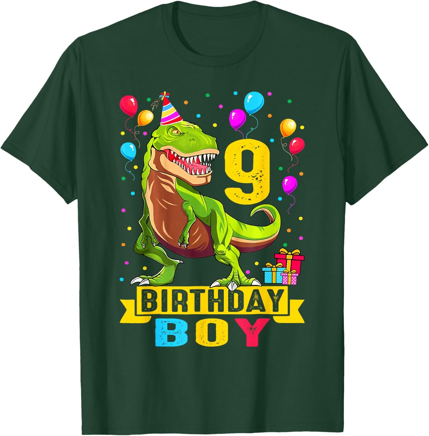 Kids 9 Year Old Shirt 9th Birthday Boy T Rex Dinosaur T-Shirt - T-Shirt | Forest
