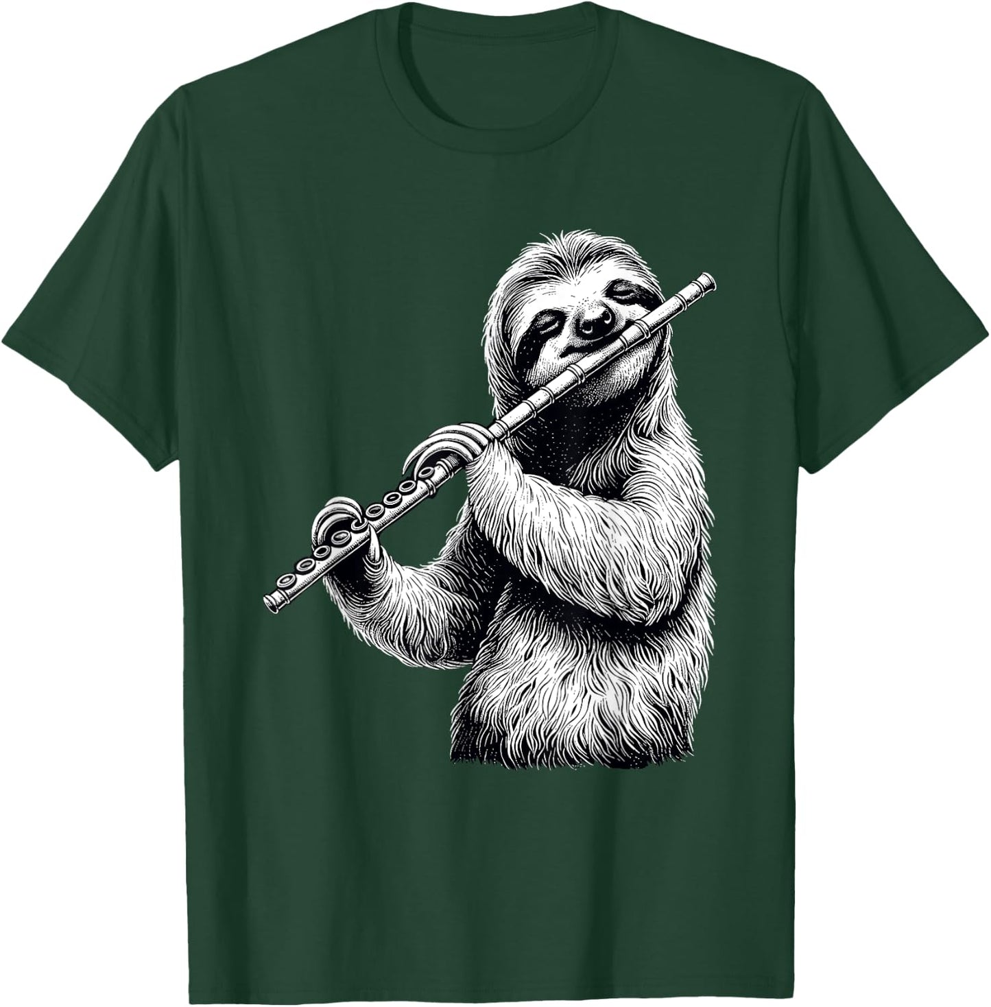 Sloth Playing Flute Flutist Player Instrument Musician T-Shirt - T-Shirt | Forest
