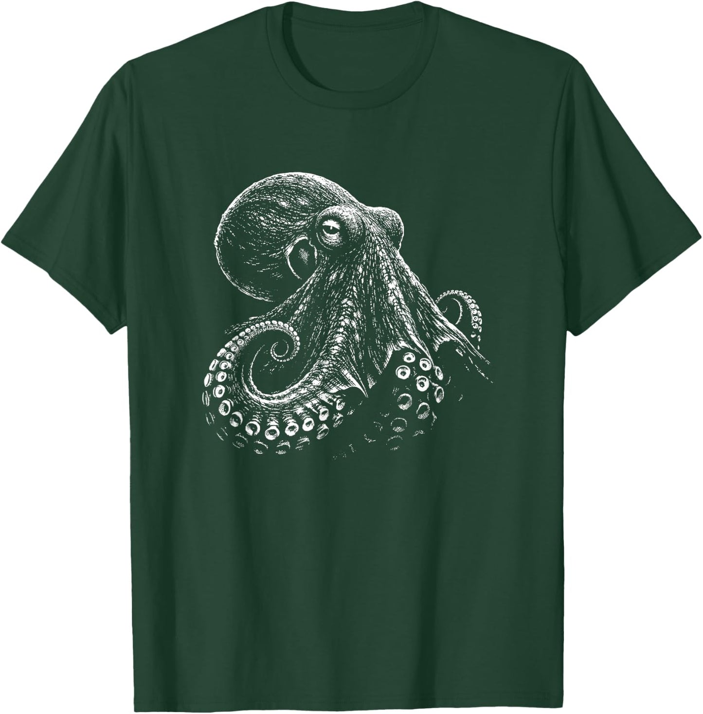 Octopus Portrait Black and White Animal Lover T-Shirt - T-Shirt | Forest