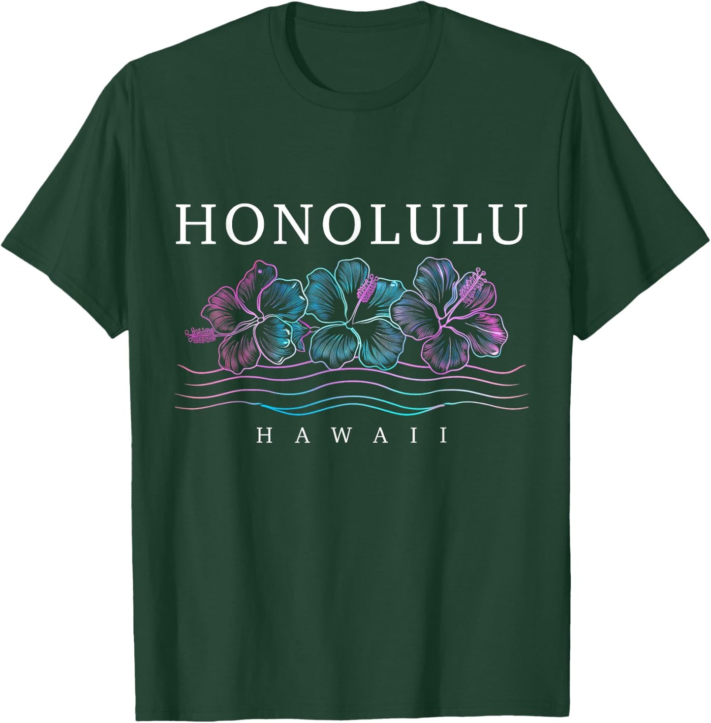 Honolulu Hawaii Hawaiian Hibiscus Flowers Surfer Souvenir T-Shirt - T-Shirt | Forest