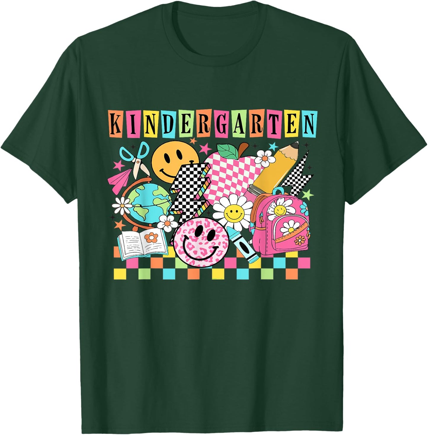 Kindergarten Girls 1990s 90s Back to School Rainbow Groovy T-Shirt - T-Shirt | Forest