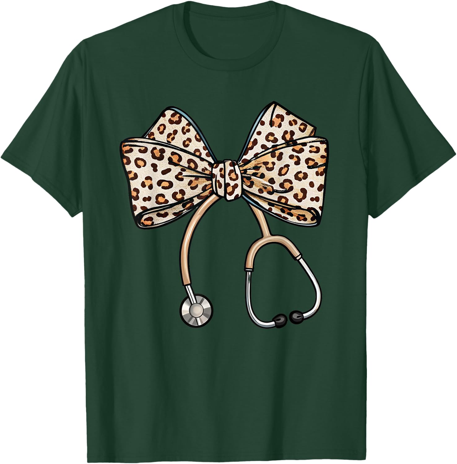 Coquette Nurse Stethoscope Leopard Coquette Bow Aesthetic T-Shirt - T-Shirt | Forest