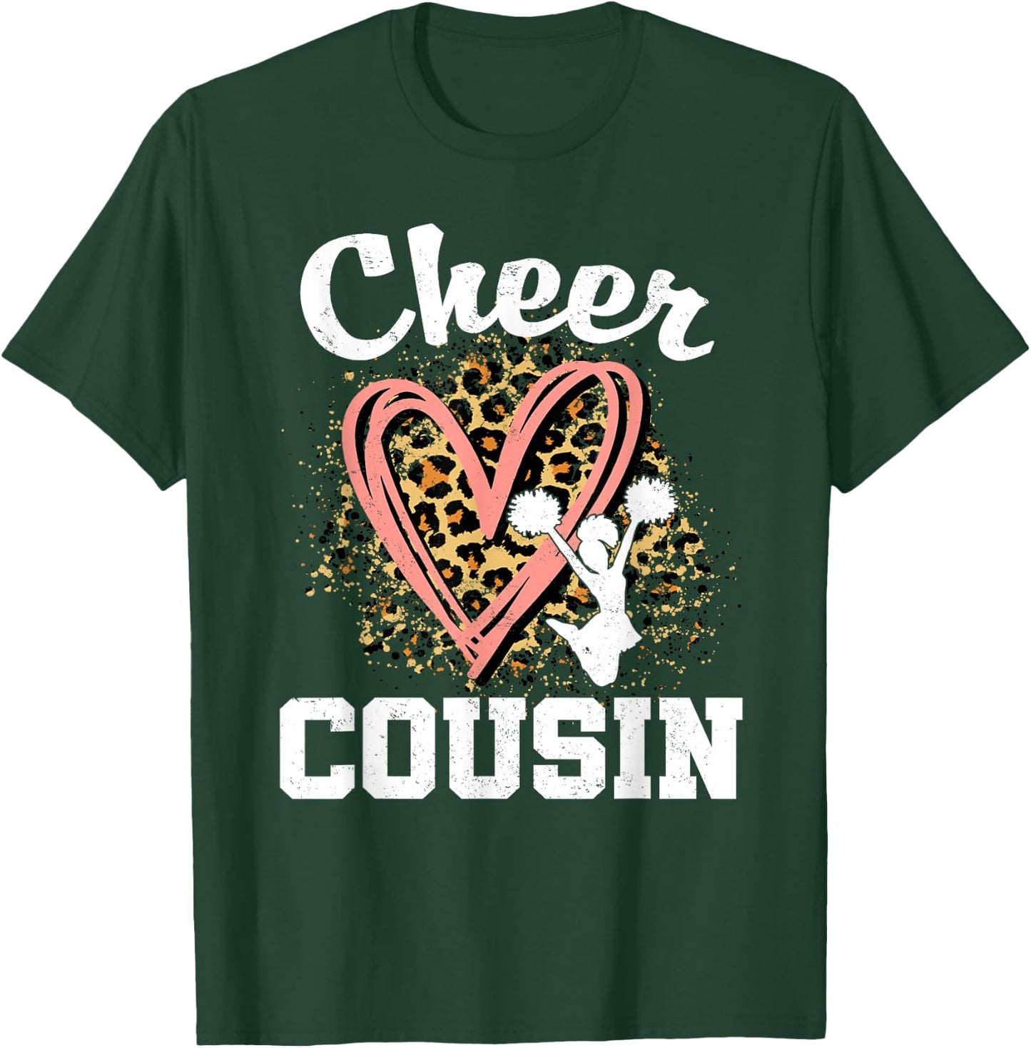 Cheer Cousin Leopard Heart Cheerleader Matching Family T-Shirt - T-Shirt | Forest