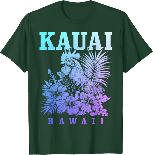 Kauai Hawaii Chicken Hawaiian Hibiscus Flowers Vintage T-Shirt - T-Shirt | Forest