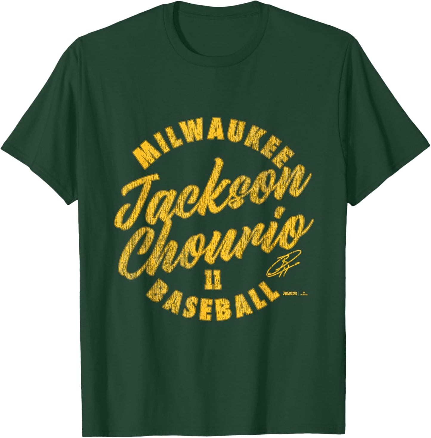 Jackson Chourio Milwaukee Baseball Vintage Curisve MLBPA T-Shirt - T-Shirt | Forest
